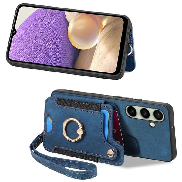 (Ny) Retro Skin-feel Ring Multi-card Plånboksfodral Blue For Samsung Galaxy A56 5G