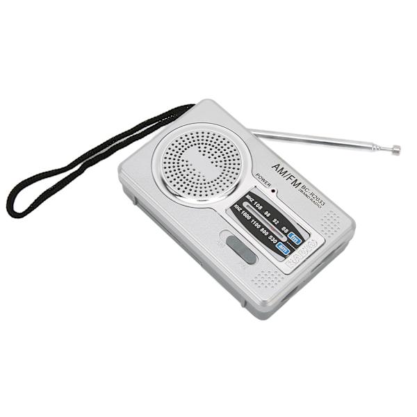 Bærbar Mini AM FM-transistorradio med DSP-chip, høyttaler og hodetelefonutgang (sølvgrå)