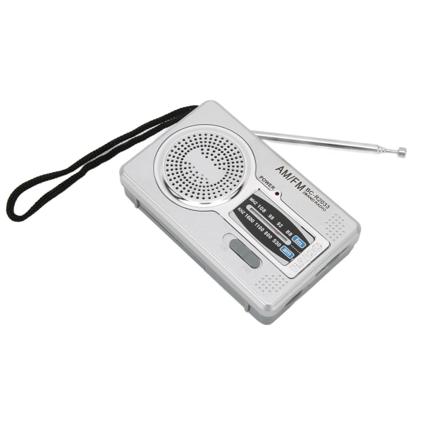 Kannettava Mini AM FM -transistoriradio DSP-sirulla, kaiuttimella ja kuulokeliitännällä (hopeanharmaa)