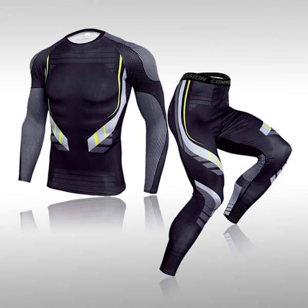 Män Tight Fitness Suit Snabbtorkande 2-delad Andningsbar Träningsdräkt med Gel Pad för Träning TK174 Suit L