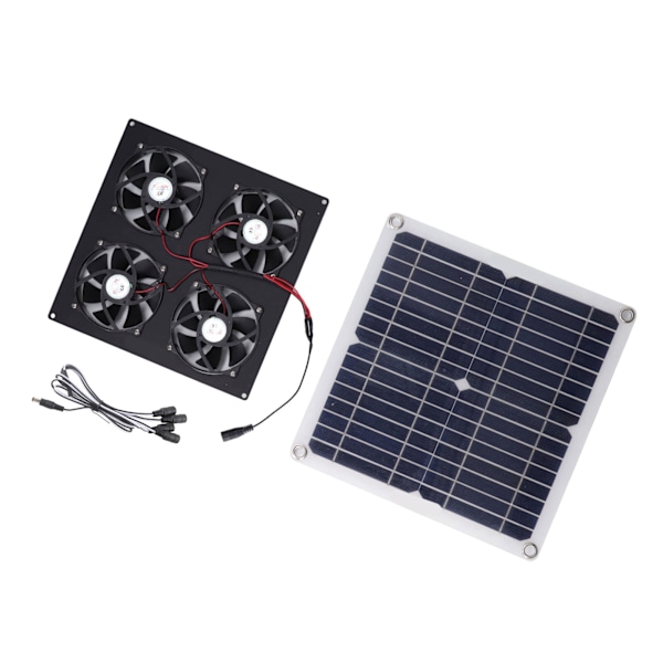Bärbar soldriven fläkt - 4 fläktar, 100W 20V, grön energi, perfekt för hundhus, hönshus, växthus, husbilar