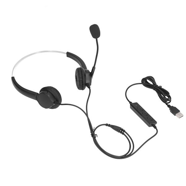USB-puhelinheadset, melunvaimennus, säädettävä, binauraalinen tietokonekuuloke mikrofonilla toimistoon ja puhelinkeskukseen