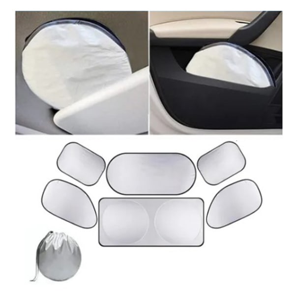 Bilsolskyddsset - 6st silverbelagd dubbelslinga för vindruta, Ultimate Automotive Sunshade Kit