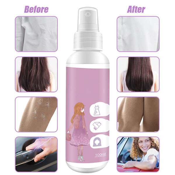 Multifunktionell 100ml Antistatisk Spray för Kläder, Textilier, Möbel och Bil