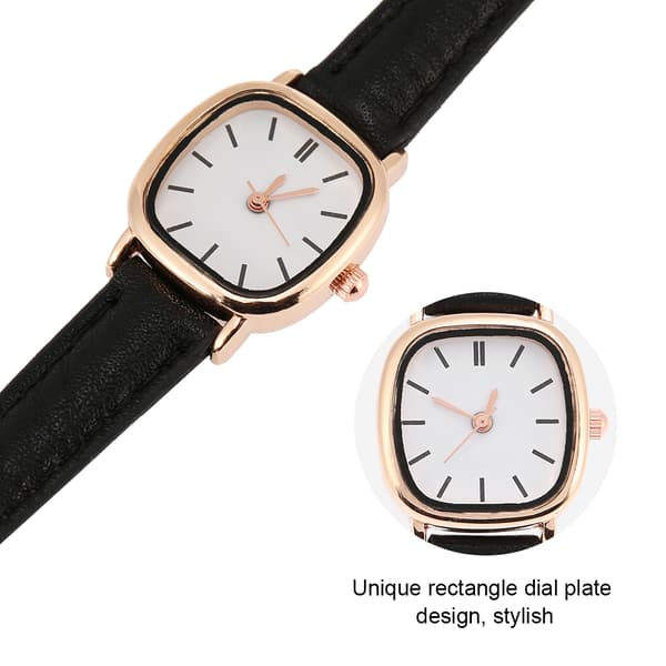 Analogt Quartz Dameur med Sort PU Rem og Hvid Urskive