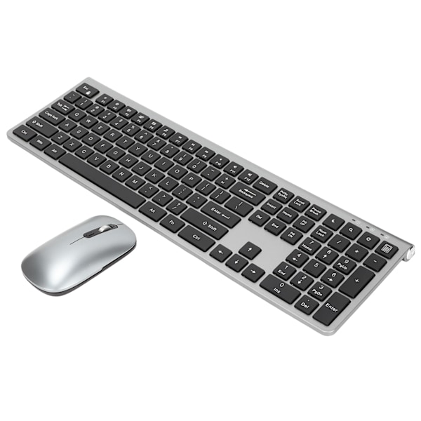 2,4 GHz Trådlöst tangentbord och mus 108-tangenter Fullt tangentbord och ergonomisk mus med hög känslighet för Windows för bärbar dator Metallgrå