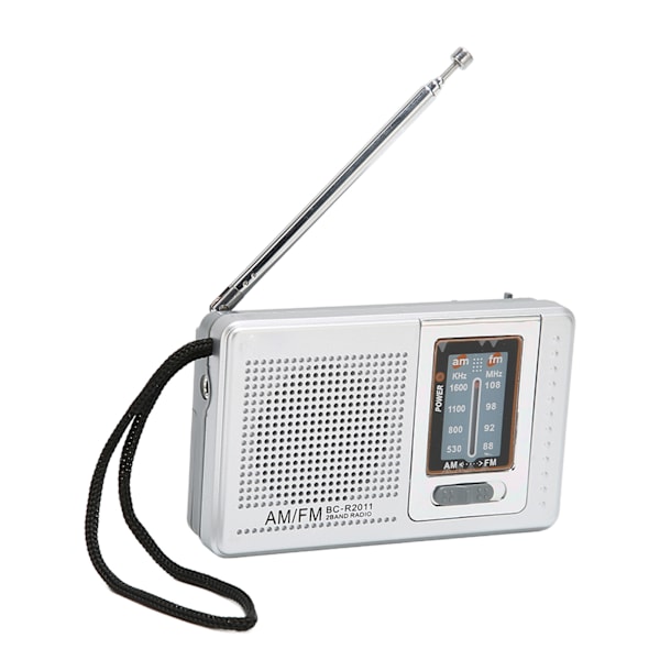 Bærbar lommeradio AM/FM Klassisk elegant design Sølvgrå Batteridrevet radio for hjem, fotturer, sykling, reiser