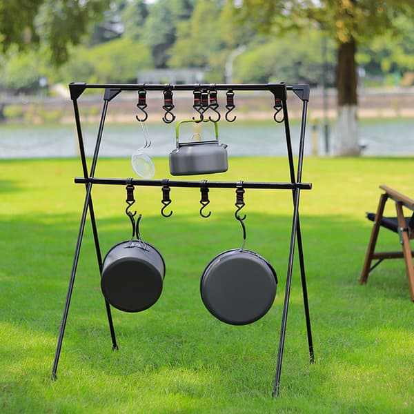 Camping Hængende Stativ Aluminium Legering Dobbelt Lag Multifunktionel Tripod Udendørs Stativ Værktøjer Sort S Sort