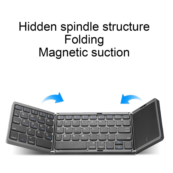 Foldbar Bluetooth Tastatur med Touchpad - Fuld Størrelse, Genopladelig, Understøtter 3 Enheder