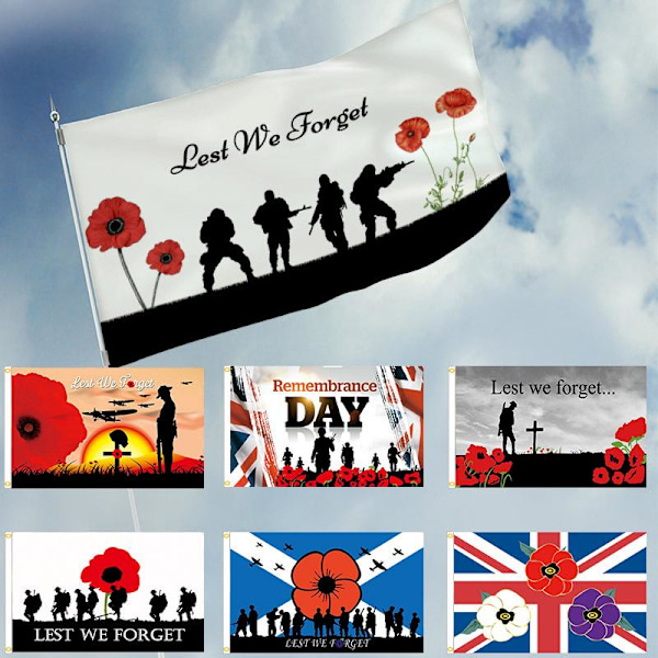 Lest We Forget Flag, 3 X 5 Ft Lest We Forget Flag Til Veteraner Memorial Day, Mindedag Poppy Flag Banner Lest We Forget Flag D