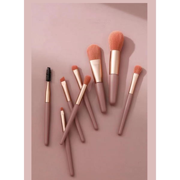 【DT】8 bærbare mini makeupbørster lyserøde
