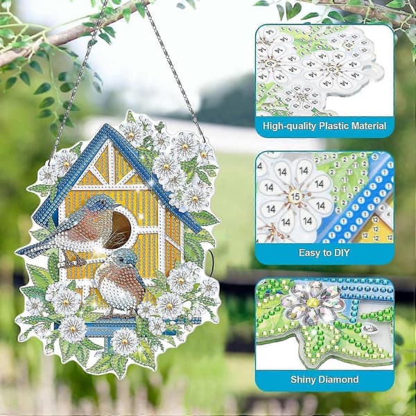 Diamantmålningssatser, DIY Fåglar Blommig Diamant Väggkonst Vindspelsprydnad