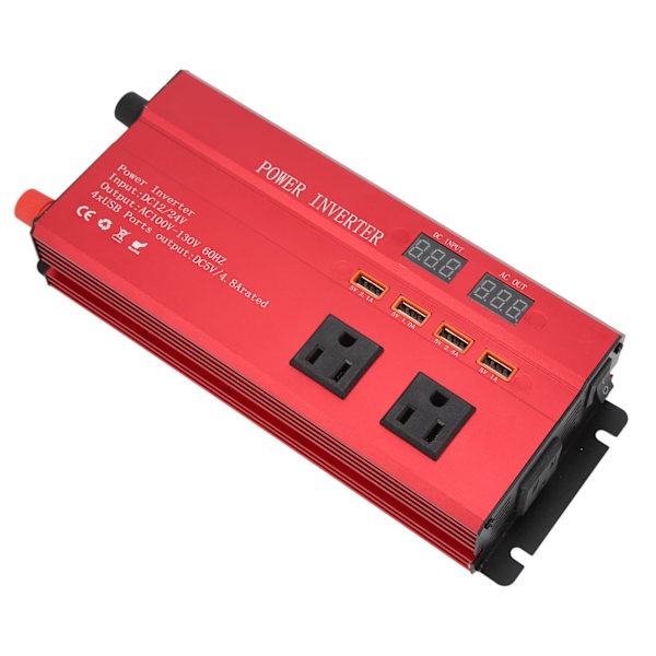 Bilstrømvekselretter 700W, DC 12V/24V til AC 110V-omformer, Modifisert sinusbølge, Dobbel LED-skjerm, 3 US-uttak, 4 USB-porter