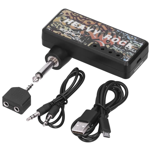 Elektrisk Gitarr Bas Hörlursförstärkare med Ljudkabeladapter USB-laddning Gitarrtillbehör