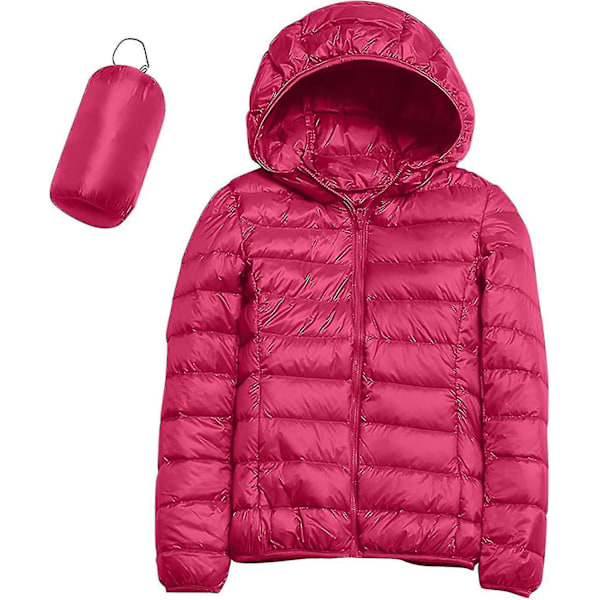 Women's Packable Puffer Coat - Lightweight Hooded Down Jacket with Storage Bag Medium D-hot Pink