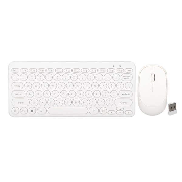 Tangentbord och Mus Combo 2.4G Trådlöst Runda Tangentknappar Ergonomisk Design Tyst Mus USB-mottagare Tangentbord och Mus Vit