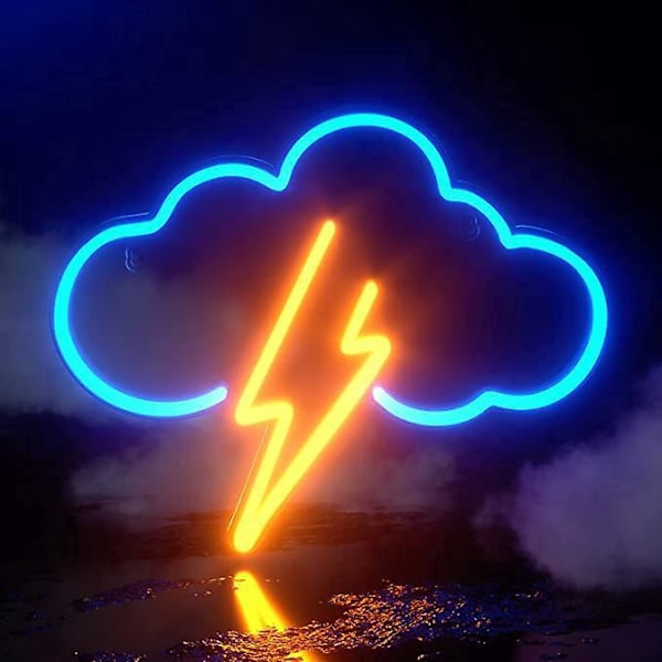 Akryyli LED-neonmerkki - Unelma, paristo- tai USB-virralla, salama ja pilvi seinäkoriste