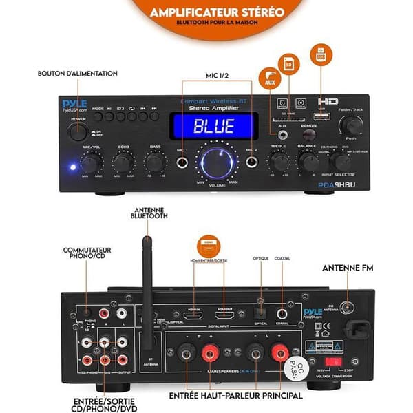 Pyle Bluetooth-forsterker 200W multi-kanal – HDMI, USB/SD, FM, mikrofon, fjernkontroll