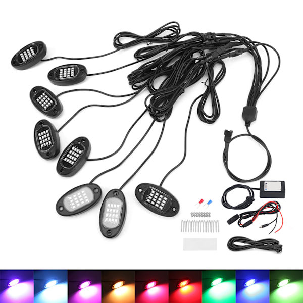 LED-belysning för bil, underrede, Bluetooth-fjärrkontroll 1V8 för terrängbilar, ATV, UTV, motorcyklar