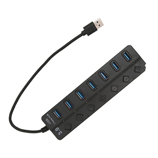 USB3.0-hubb 7 portar 5 Gbps höghastighetsöverföring Bred kompatibilitet Bärbar USB3.0-delare Dockningsstation Svart