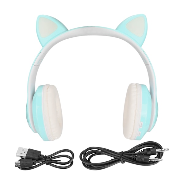LXB39C Barnhörlurar Bluetooth 5.0 Vikbara Trådlösa Lysande Musik Kattöron Hörlurar för Barn (Vattengrön)