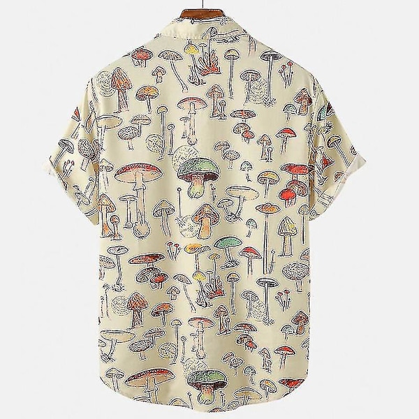 Herre Sommer Hawaii Kortærmet Skjorte med Farverigt Svampeprint - Trendy Casual Top XXL