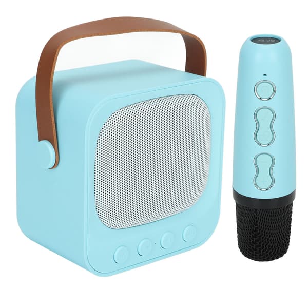 Mini Karaoke-maskin Bärbar Bluetooth-högtalare med Trådlös Mikrofon Bas Diskantjustering Blå