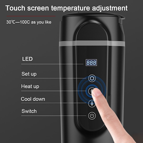 Kannettava automatkailun sähköinen vedenkeitin lämpötilan säädöllä - 12V/24V auton lämmitysmuki