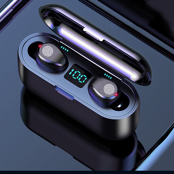 Trådløse Bluetooth Øretelefoner Touch Kontrol Støjreducerende Øretelefoner med Opladningsetui til Sport Arbejde F9-2 Sort