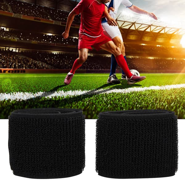 Justerbar Elastisk Fodbold Benskinnerem med Fast Bandage Tape Fastgørelse Sort