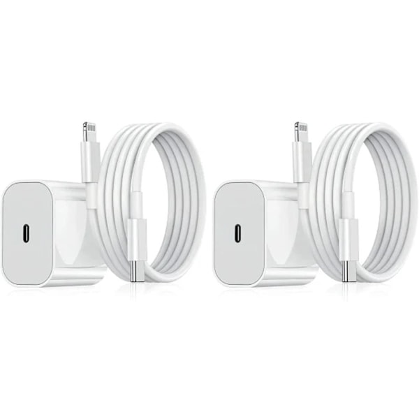 2 osaa - Yhteensopiva iPhone-laturin kanssa - Nopea laturi - Adapteri valkoinen + 2 m datakaapeli 20 W valkoinen