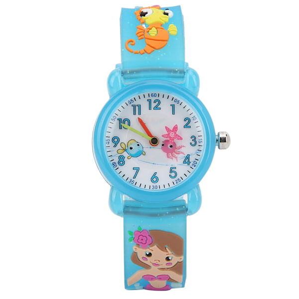 Children Watch Cartoon Pattern Waterproof PVC Strap Quartz Children WatchBlue