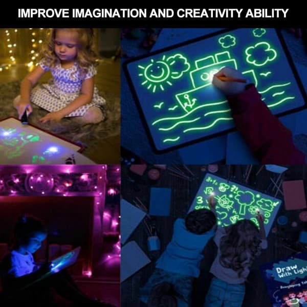 Maletavle Lysende Selvlysende Fluorescerende Tavle 3D Tegnetavle til Børn (Gul Engelsk A3 Pen)