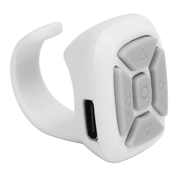 Remote Control Ring Mobile Phone Bluetooth Remote Control Camera Shutter Selfie Button for Video Scrolling Click Like White