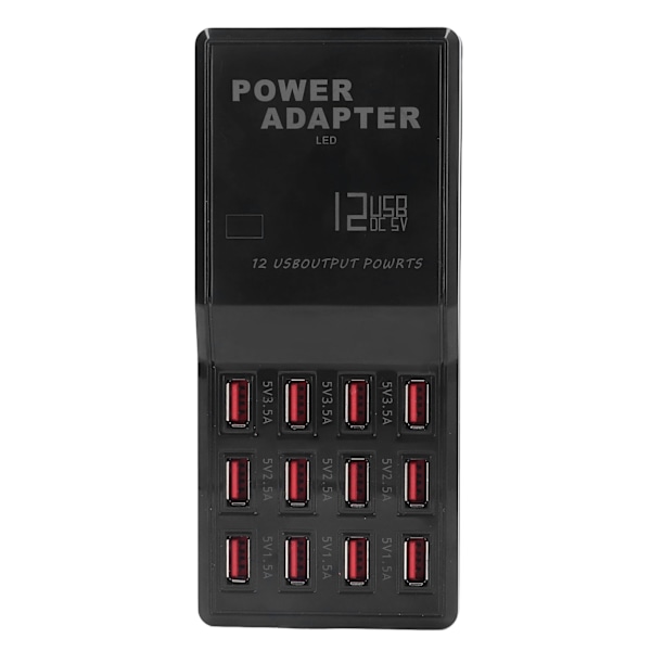 USB-lader med flere porter, 12A høy effekt, 12 porter USB-ladestasjon for MP3 MP4 mobiltelefoner EU-plugg AC 100‑240V EU-plugg