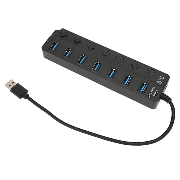 USB3.0-hubb 7 portar 5 Gbps höghastighetsöverföring Bred kompatibilitet Bärbar USB3.0-delare Dockningsstation Svart