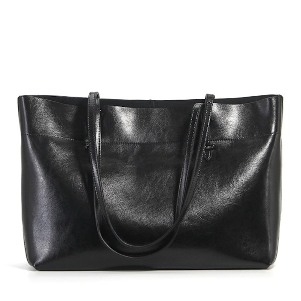Stilful Sort Vokset Læder Tote Bag 38x28x13cm Perfekt til Daglig Brug black About 38*28*13cm