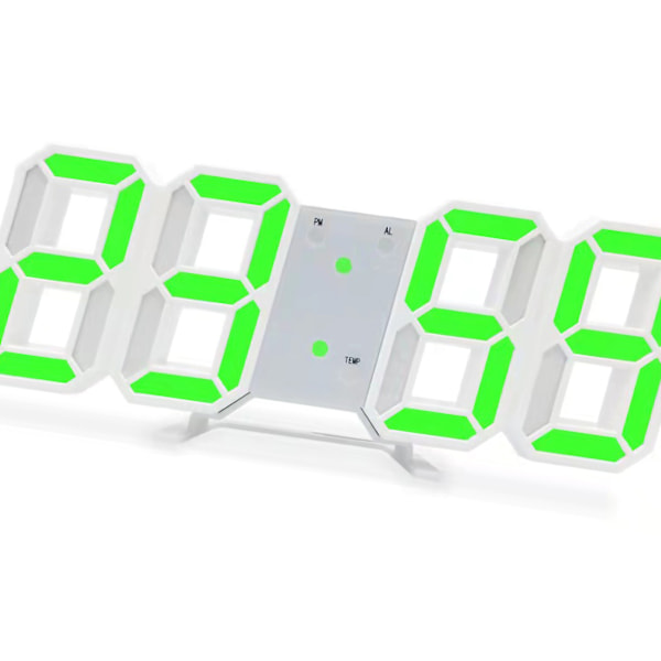 3D LED Väggklocka Minimalistisk Väggmonterad Väckarklocka för Hem Vardagsrum Kontor Vit Font Grön Bokstav