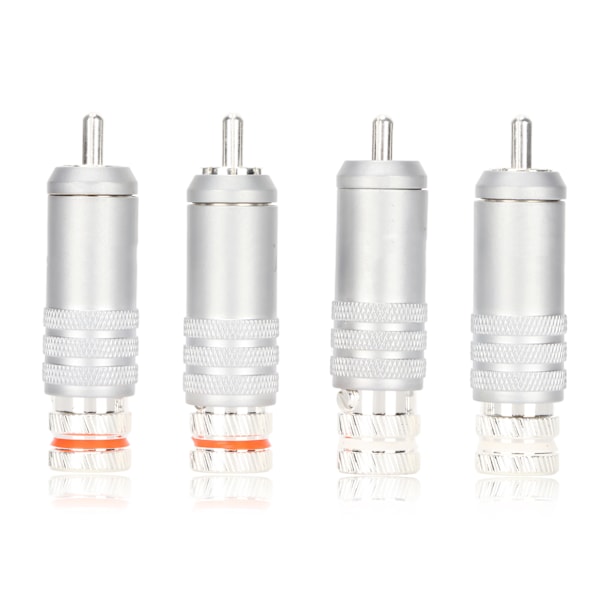 4 st RCA-kontakter, silverpläterade, HIFI-lödning, för upp till 9 mm kabeldiameter, för signal- och koaxialkablar