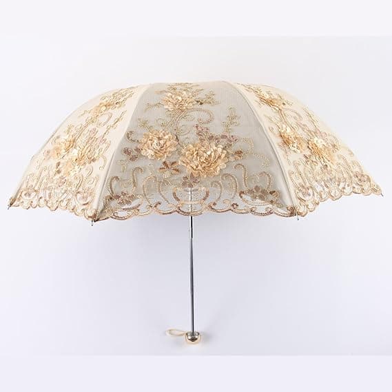 Vintage spets UV-solparasoll vikbart 3D-blomsterbroderi paraply