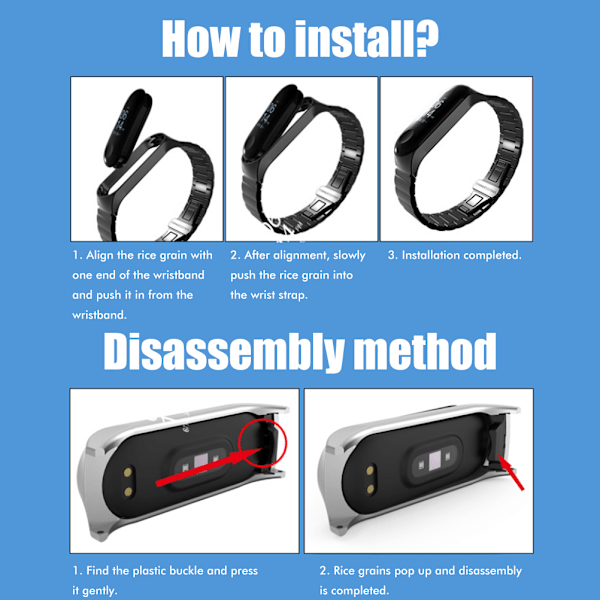 Vaihtorannekkeet Yhteensopiva Xiaomi Band 7 Metallirannekkeiden kanssa Vedenpitävät Ruostumattomasta teräksestä valmistetut rannekkeet Helppo asentaa työkaluilla