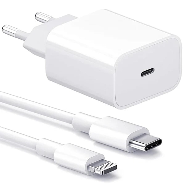 2 osaa - Yhteensopiva iPhone-laturin kanssa - Nopea laturi - Adapteri valkoinen + 2 m datakaapeli 20 W valkoinen