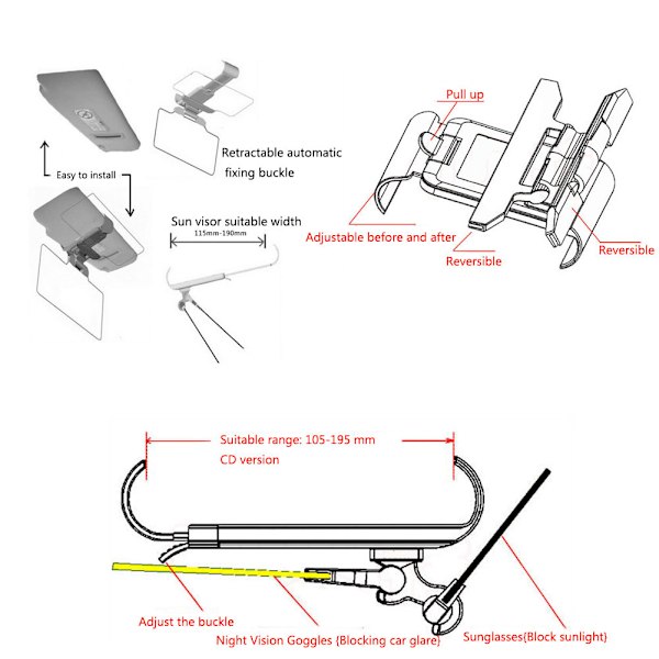 Sunshade Bilglasögon - Anti-glare Visir Extender