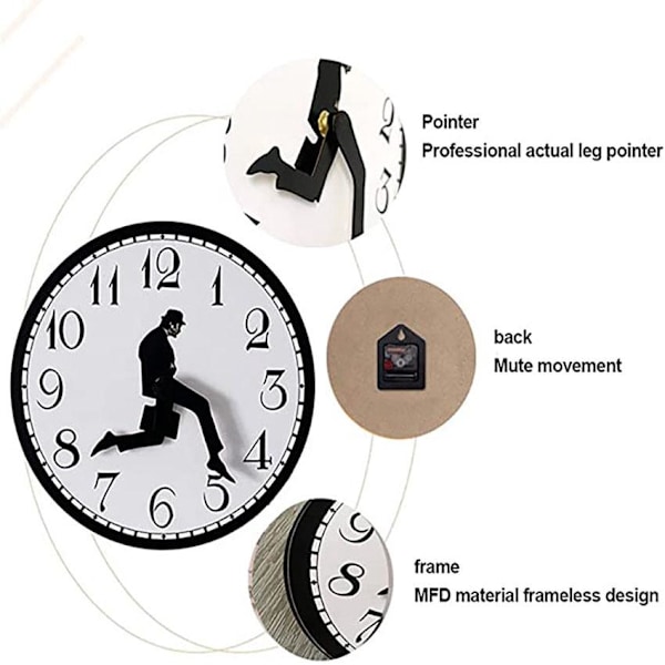 Inspirert Silly Walk Veggklokke Kreativ Stille Mute Klokke Veggkunst For Hjemmet (svart hvit) stil 2