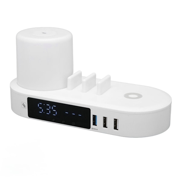Trådlös Laddare Klocka Multifunktionell Touchkontroll Färgrik Nattlampa 6USB-gränssnitt Snabbladdningsstation 100V‑240V EU-kontakt