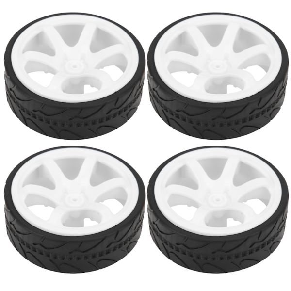 1/10 Racing RC Bil Hjul Plast Hjulnav med Rillet Gummi RC Bil Reservedelstilbehør Hvid