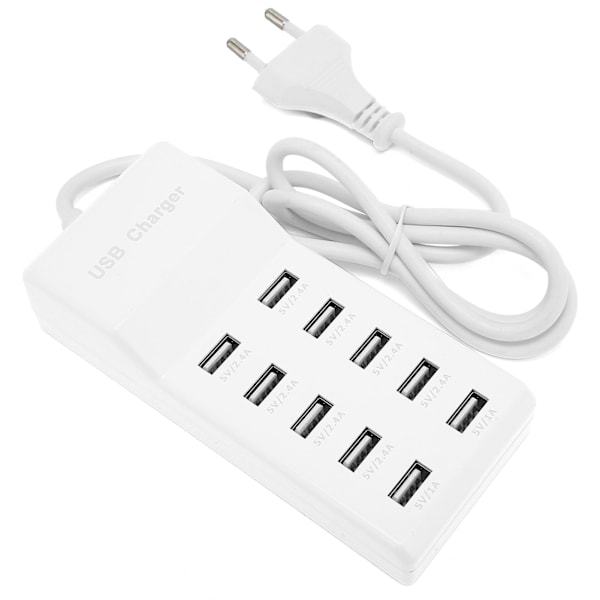 10-ports USB-väggladdare för flera enheter, EU-kontakt, 100-240V ingång