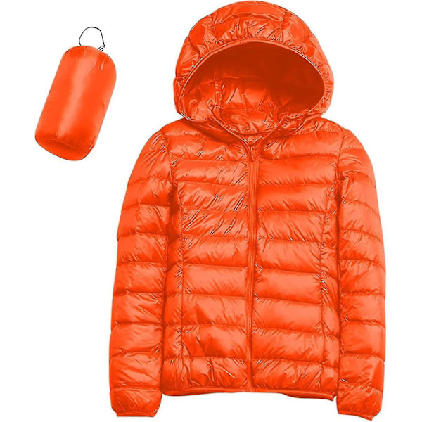 Casual Lightweight Women's Hooded Down Jacket - Packable Puffer Coat, Ultra Light and Short, with Storage Bag Large G-orange