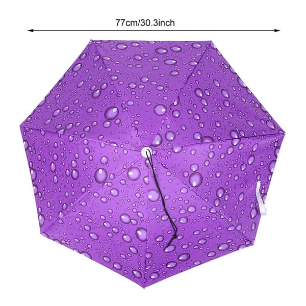 Sammenleggbar hattparaply 77cm solkrem vindtett regndråpe lilla 0.4