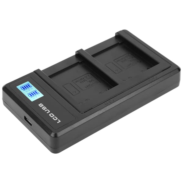 Kamerabatteriladdare med dubbla USB-portar och LCD-display